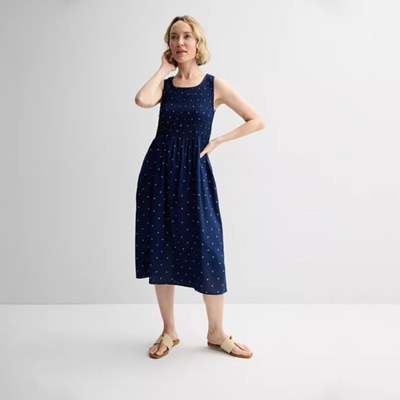 Croft & Barrow Smocked Midi Dress - Picture 1 of 7